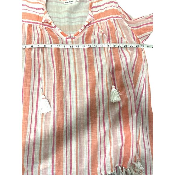 Roller Rabbit Womens Tunic Top Pink Striped Cotton Cover-Up Tassel Fringe XL - Picture 5 of 8